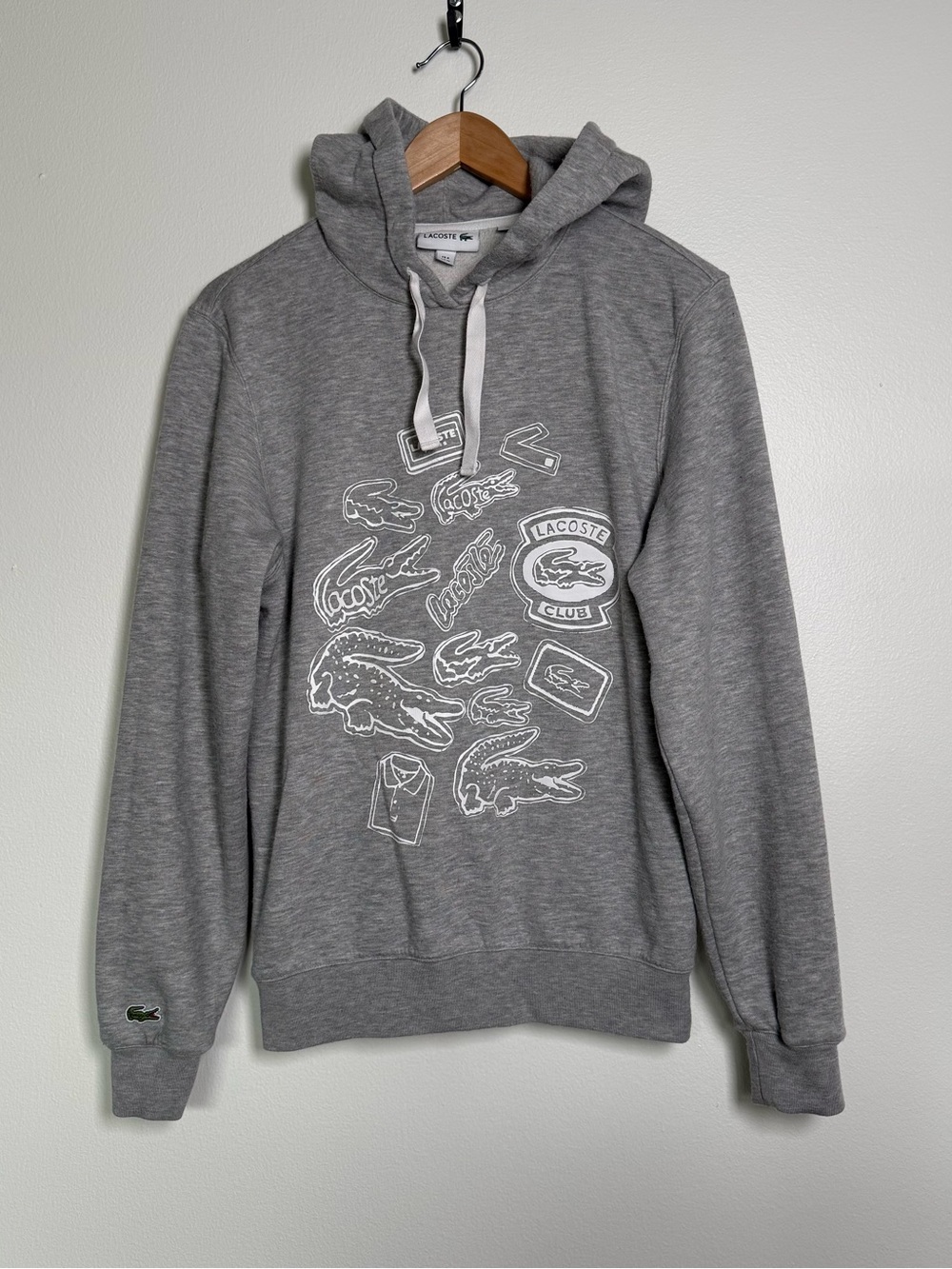 Lacoste Gray Hooded Sweatshirt with White Crocodile Graphics
